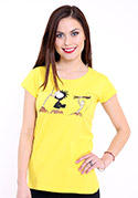előnézet - Vigyázz, melyik végét fogod női póló sárga