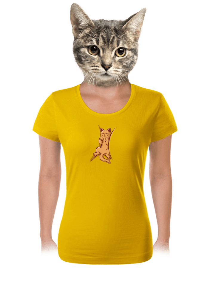 Alvó cica sárga női póló